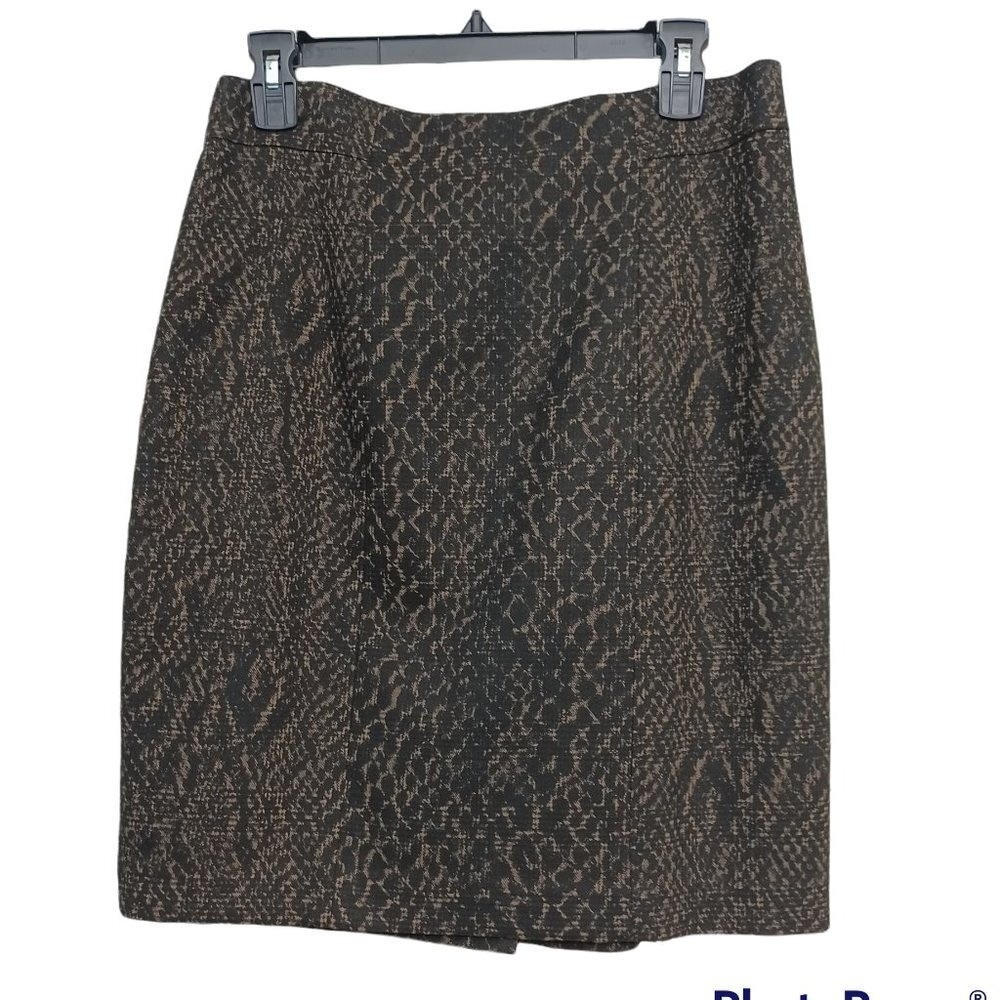 Tahari‎ Womens French Roast Snakeskin Jacquard Pencil Skirt Brown Black Size 12